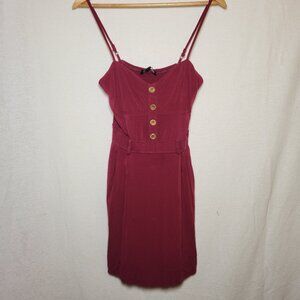 Belle Tweed Dress Red Rayon Belt Loops Spaghetti Straps Size M
